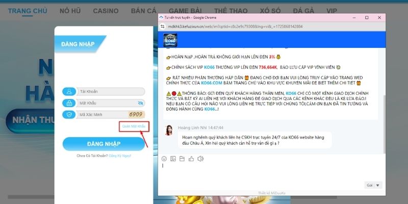 Liên hệ nhân viên hỗ trợ nếu gặp sự cố đăng nhập tại Ko66