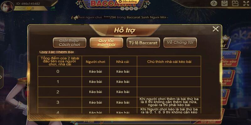 Luật rút thêm của Baccarat KO66